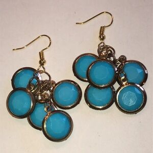 Upcycled Gold Tone and Blue Boho Dangle Earrings